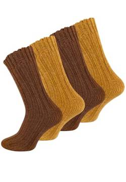 Cotton Prime 4 Paar Alpaka Socken, Wollsocken mit warmer Alpakawolle für Damen und Herren, goldgelb/braun, Gr. 43-46 von Cotton Prime