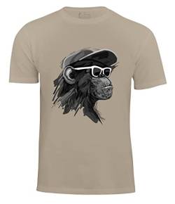 Herren T-Shirt Cool Monkey mit Brille, Shirt mit Affendruck, beige, Gr. XXL von Cotton Prime
