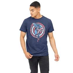 Cotton Soul Captain America Marvel – Shield Charge – Herren Vintage Wash T-Shirt, Vintage Navy, XL von Cotton Soul