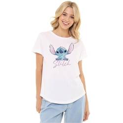 Cotton Soul Lilo & Stitch Watercolour Womens Fashion T Shirt, White, Medium von Cotton Soul