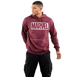 Cotton Soul Marvel Logo – Distress Box Logo – Herren Vintage Wash Pullover Hoodie, Vintage Burgunderrot, M von Cotton Soul