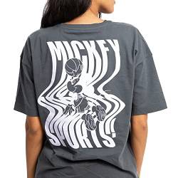 Cotton Soul Mickey Disney Wave Sports Damen Oversized T-Shirt, Dunkles Charcoal, Small von Cotton Soul