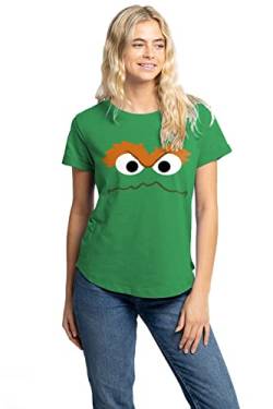 Cotton Soul Sesamstraße Oscar The Grouch Face Damen T-Shirt, Irish Green, Grün - Irish Green, Small von Cotton Soul