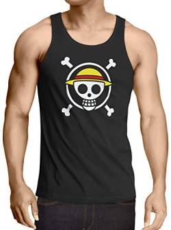 CottonCloud Jolly Roger Herren Tank Top Strohhut Pirat, Größe:M von CottonCloud