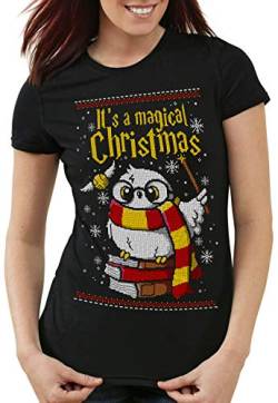 CottonCloud Magic Christmas Sweater Damen T-Shirt Eule Ugly Pulli Weihnachtspullover, Größe:L von CottonCloud
