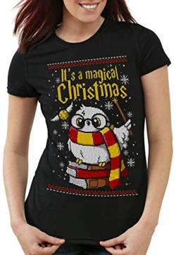 CottonCloud Magic Christmas Sweater Damen T-Shirt Eule Ugly Pulli Weihnachtspullover, Größe:S von CottonCloud