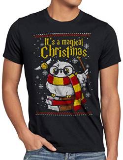 CottonCloud Magic Christmas Sweater Herren T-Shirt Eule Ugly Pulli Weihnachtspullover, Größe:S von CottonCloud