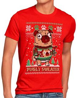 CottonCloud Pugly Sweater Herren T-Shirt mops Hund Xmas Weihnachten Weihnachtspullover Pulli Ugly Sweater Strick, Größe:5XL, Farbe:Rot von CottonCloud