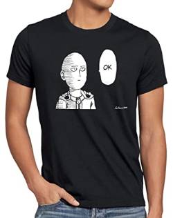 CottonCloud Saitama OK Manga Herren T-Shirt One Punch OPM, Größe:4XL, Farbe:Schwarz von CottonCloud