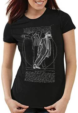CottonCloud Vitruvianischer Pop King Damen T-Shirt da Vinci Michael Moonwalk, Farbe:Schwarz, Größe:L von CottonCloud