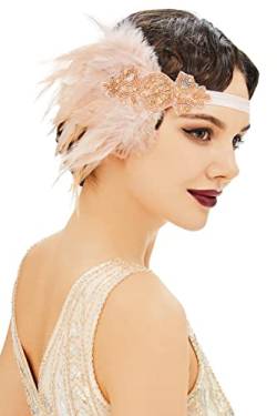 BABEYOND 1920s Stirnband Damen Gatsby Kostüm Accessoires 21er Jahre Flapper Feder Haarband Champagne von Coucoland