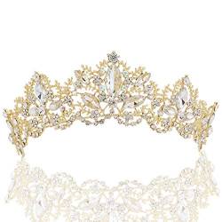 BABEYOND Braut Tiara Hochzeit Krone Luxus Prinzessin Diadem Kristall Geburtstag Krone Damen Kostüm Accessoires (Stil 2 - Gold) von Coucoland