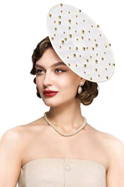 BABEYOND Coucoland Flache Fascinator-Hüte für Frauen – Eleganter Damen-Fascinator für Teeparty, Beerdigung, Kirche, Untertasse, weiß, Einheitsgröße von Coucoland