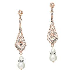Coucoland 1920s Retro Stil Ohrringe Damen Perlen Dangle Ohrringe Inspiriert von Great Gatsby Damen Kostüm Accessoires (Stil 2-Rose Gold) von Coucoland