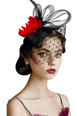 Coucoland Fascinators 1920 Fascinator Hut Damen Feder Blumen Mesh Elegant Hochzeit Fascinator Haarreif Cocktail Tee Party Accessoires von Coucoland