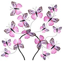 Coucoland Schmetterlings-Fascinator, Hut, Monarch-Schmetterling, Stirnband, Krone, Teeparty, Halloween, Kostüm, Kopfschmuck, B-pink, 1 Count (Pack of 1) von Coucoland