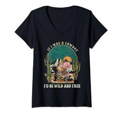 Damen If I Was A Cowboy I'd Be Wild And Free Music Cowgirl Blumen T-Shirt mit V-Ausschnitt von Country Girls Love Peace