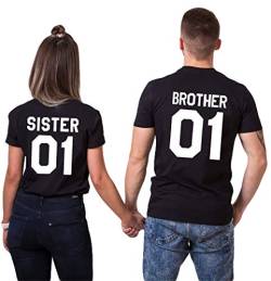 Brother Sister Partner T-Shirts für Freunde Geschwister (Damen, Schwarz, L) von Couple Camp