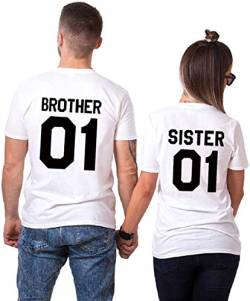 Brother Sister Partner T-Shirts für Freunde Geschwister (Damen, Weiß, M) von Couple Camp