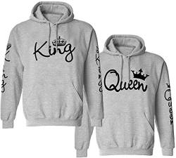 Couple Camp King Queen Pullover Partner Hoodie für Paare mit Fun Spruch - 1 Stück Damen Pulli Queen Grau L von Couple Camp