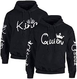 Couple Camp King Queen Pullover Partner Hoodie für Paare mit Fun Spruch - 1 Stück Damen Pulli Queen Schwarz L von Couple Camp