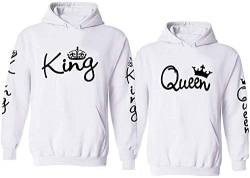 Couple Camp King Queen Pullover Partner Hoodie für Paare mit Fun Spruch - 1 Stück Damen Pulli Queen Weiß S von Couple Camp