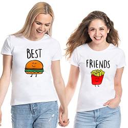 Best Friends Damen T-Shirt Burger & Pommes BFF Beste Freunde - 1x Weiß Pommes L von Couples Shop