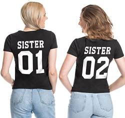 Best Friends Damen T-Shirt Sister Logo BFF Beste Freunde - 1x Sister 01 Schwarz XS von Couples Shop