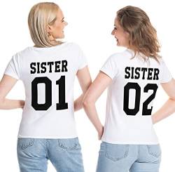 Best Friends Damen T-Shirt Sister Logo BFF Beste Freunde - 1x Sister 02 Weiß S von Couples Shop