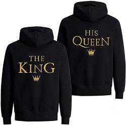 Couple Partner King Queen Pullover Set Pärchen Hoodie - 1 Stück Damen Pullover Gold-Schwarz L von Couples Shop