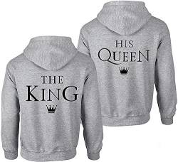 Couple Partner King Queen Pullover Set Pärchen Hoodie - 1 Stück Herren Pullover Grau 3XL von Couples Shop