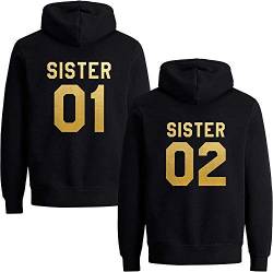 Couples Shop Best Friends Damen Hoodie Sister Pullover Beste Freunde Mädchen BFF - 1 Stück Sister 01 Gold Schwarz L von Couples Shop