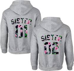 Couples Shop Best Friends Damen Hoodie Sister Pullover Beste Freunde Mädchen BFF - 1 Stück Sister 02 Flower1 Grau L von Couples Shop