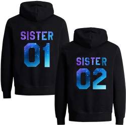 Couples Shop Best Friends Damen Hoodie Sister Pullover Beste Freunde Mädchen BFF - 1 Stück Sister 02 Starry Night Schwarz L von Couples Shop