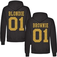 Couples Shop Kapuzenpullover Blondie & Brownie Damen Hoodie Pullover mit lustigem Spruch Print von Couples Shop