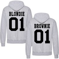 Couples Shop Kapuzenpullover Blondie & Brownie Damen Hoodie Pullover mit lustigem Spruch Print von Couples Shop