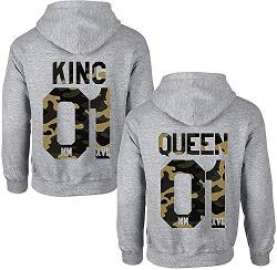 Couples Shop King Queen Hoodie Pullover - 1 Stück King Herren Camouflage-Grau XXL von Couples Shop