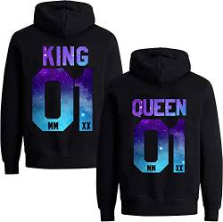 Couples Shop King Queen Hoodie Pullover - 1 Stück King Herren Stars-Schwarz 3XL von Couples Shop