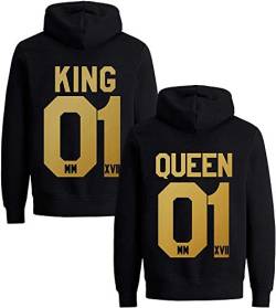 Couples Shop King Queen Hoodie Pullover - 1 Stück Queen Damen Gold-Schwarz S von Couples Shop