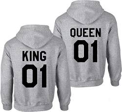 Couples Shop King Queen Pullover Pärchen Hoodie Set (King Herren Kapuzenpullover Grau M) von Couples Shop