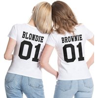 Couples Shop Print-Shirt Blondie & Brownie Damen T-Shirt Freunde Set mit trendigem Frontprint von Couples Shop