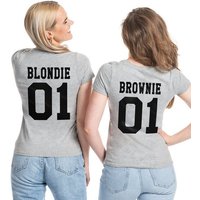 Couples Shop Print-Shirt Blondie & Brownie Damen T-Shirt Freunde Set mit trendigem Frontprint von Couples Shop