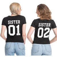 Couples Shop T-Shirt Sister 01 & Sister 02 Beste Freunde Damen Shirt mit modischem Print von Couples Shop