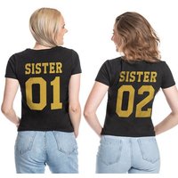 Couples Shop T-Shirt Sister 01 & Sister 02 Beste Freunde Damen Shirt mit modischem Print von Couples Shop