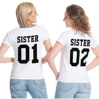 Couples Shop T-Shirt Sister 01 & Sister 02 Beste Freunde Damen Shirt mit modischem Print von Couples Shop