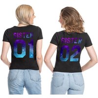 Couples Shop T-Shirt Sister 01 & Sister 02 Night Beste Freunde Damen Shirt mit trendigem Print von Couples Shop