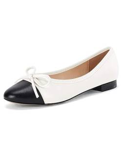 Coutgo Damen-Ballerinas mit Zehenkappe, Schleife, spitzer Zehenbereich, Slipper, Büro, Arbeit, bequem, Kleid, Party, flache Schuhe, Weiss/opulenter Garten, 41 EU von Coutgo