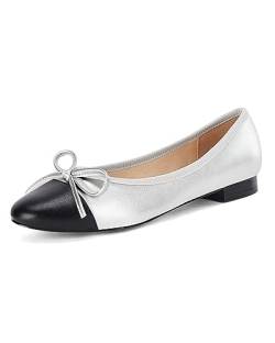 Coutgo Damen-Ballerinas mit Zehenkappe, Schleife, spitzer Zehenbereich, Slipper, Büro, Arbeit, bequem, Kleid, Party, flache Schuhe, silber, 40.5 EU von Coutgo