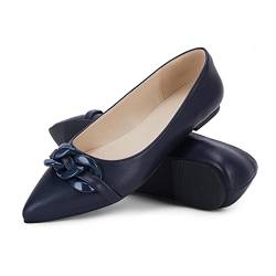 Coutgo Damen Flache Schuhe Spitze Zehen Slip On Dressy Bequem Klassisch Flache Flats für Frauen, navy, 38 EU von Coutgo