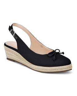 Damen Espadrilles mit geschlossenem Zehenbereich, Keilabsatz, Plateau, Slingback, mittelhoher Absatz, Segeltuch, Schleife, Kleid, Schwarz, 38 EU von Coutgo